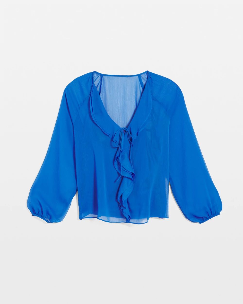 【Audire】ruffle sleeve blouse (Blue)/M WHBM_LS Ruffle Front